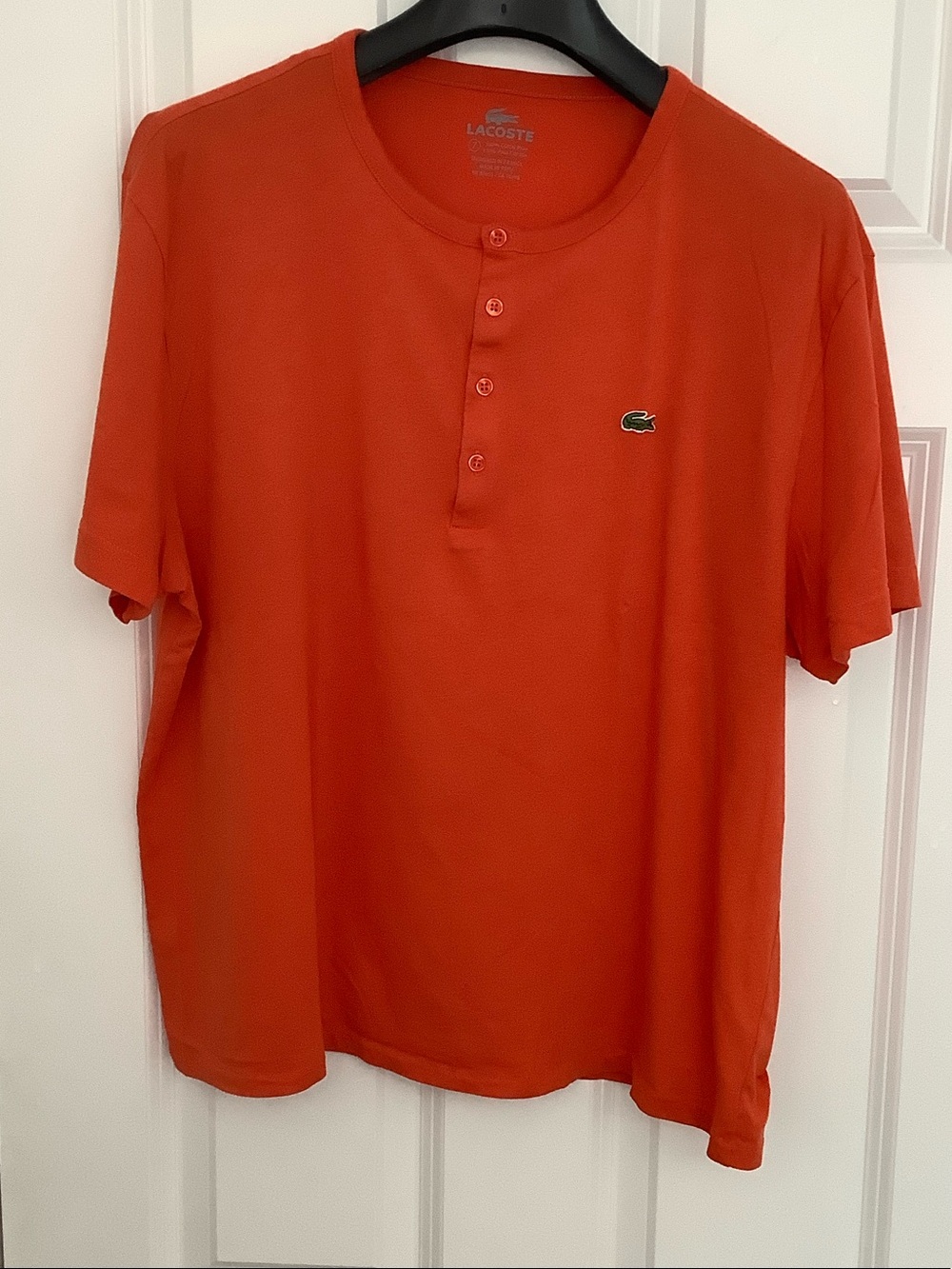 Lacoste Orange Short Sleeve Henley Tee with Green Crocodile Logo